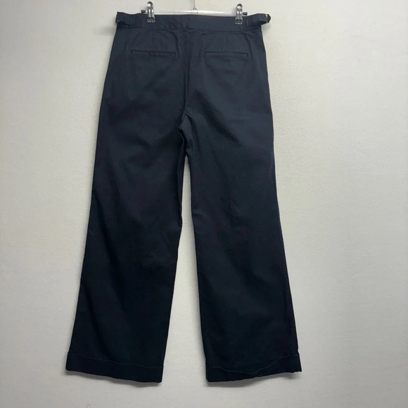 LL Bean wide leg cotton navy blue trouser pants side buckle cinch 8 - Picture 2 of 8